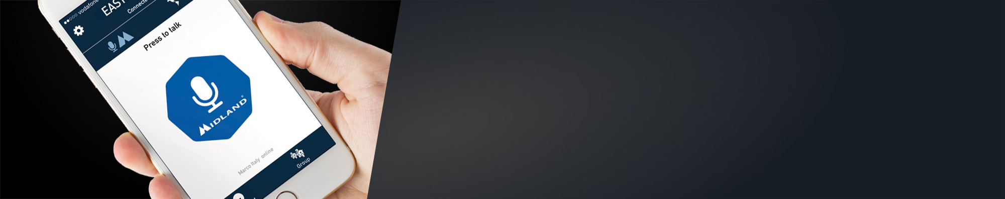 Imagen de un tel&eacute;fono mostrando una app de Midland